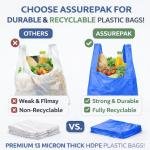 ASSUREPAK Easy Open - 1000 Bags- Colored Unprinted HDPE T-Shirt Bags - 1/6 BBL 11.5"X6"X21" - 13 microns - Blue - LOOP-BLUE-EO