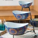 YHOSSEUN 3 Tier Serving Bowls, Tiered Serving Platter and Trays Serving Dishes for Entertaining, Oval Serving Bowl Set with Metal Stand