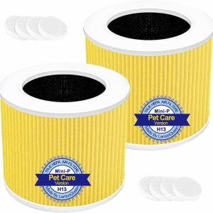 Core Mini Replacement Filter for LEVOIT Core Mini Air Purifier,Core Mini-P,3-in-1 Pet Care High Efficiency H13 HEPA Filter, Mini-RF Filter with Activated Carbon,Replace Part #Core Mini-RF,Yellow
