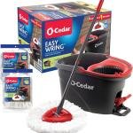 O-Cedar EasyWring Microfiber Spin Mop & Bucket Floor Cleaning System + 2 Extra Refills, Red/Gray